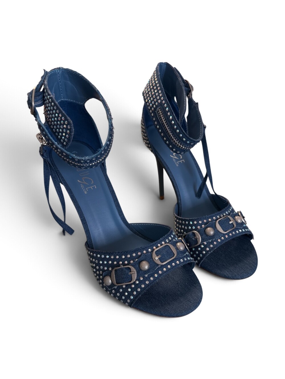 House Helium Y2K Blue Denim Rhinestone Heeled Sandals